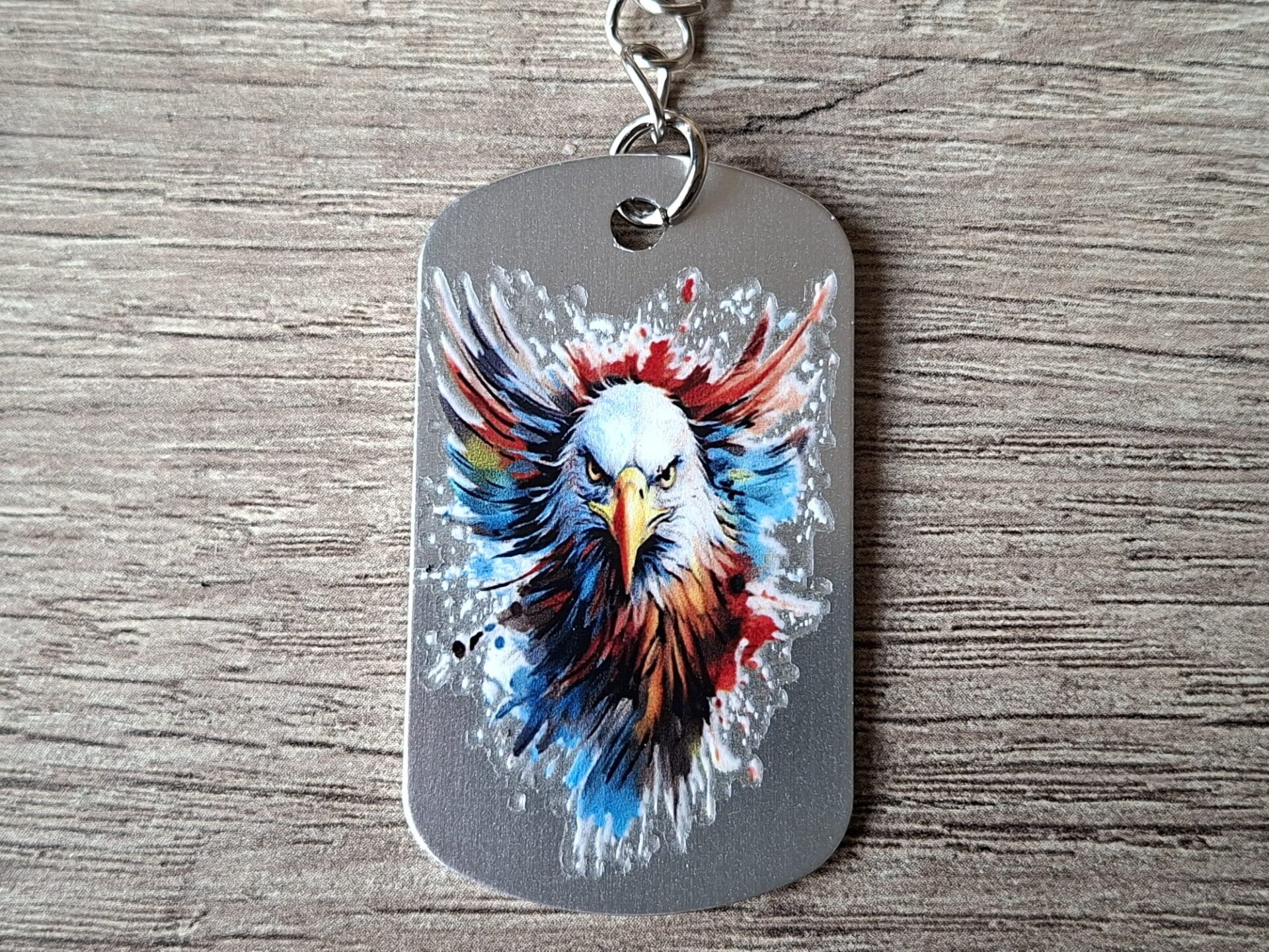 Sleutelhanger : Zilverkleurige Metalen Tag : Adelaar !! 1