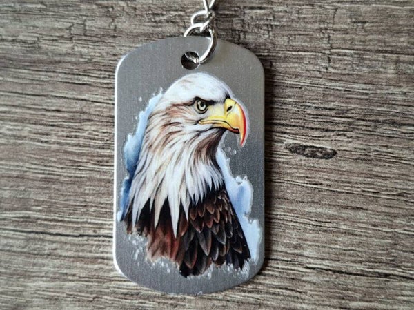 Sleutelhanger : Zilverkleurige Metalen Tag : Adelaar !! 3