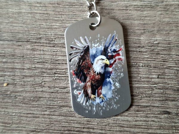 Sleutelhanger : Zilverkleurige Metalen Tag : Adelaar !! 4