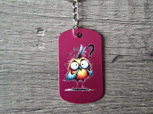 Sleutelhanger : Roze Metalen Tag : Grappige Vogel !! 1