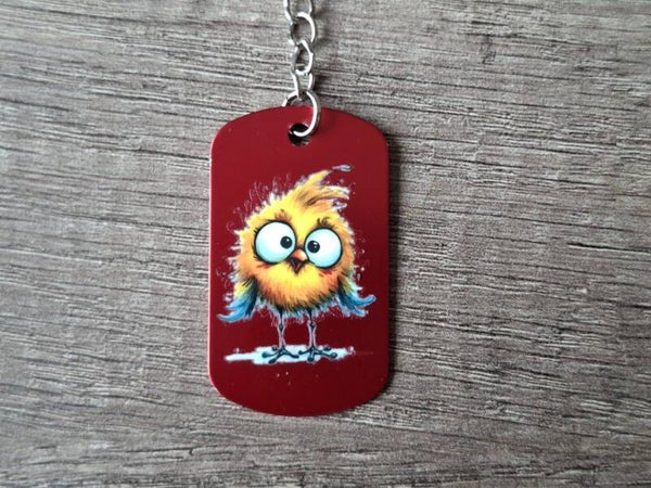 Sleutelhanger : Rode Metalen Tag : Grappige Vogel !! 2