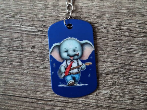 Sleutelhanger : Blauwe Metalen Tag : Olifantje !! 1