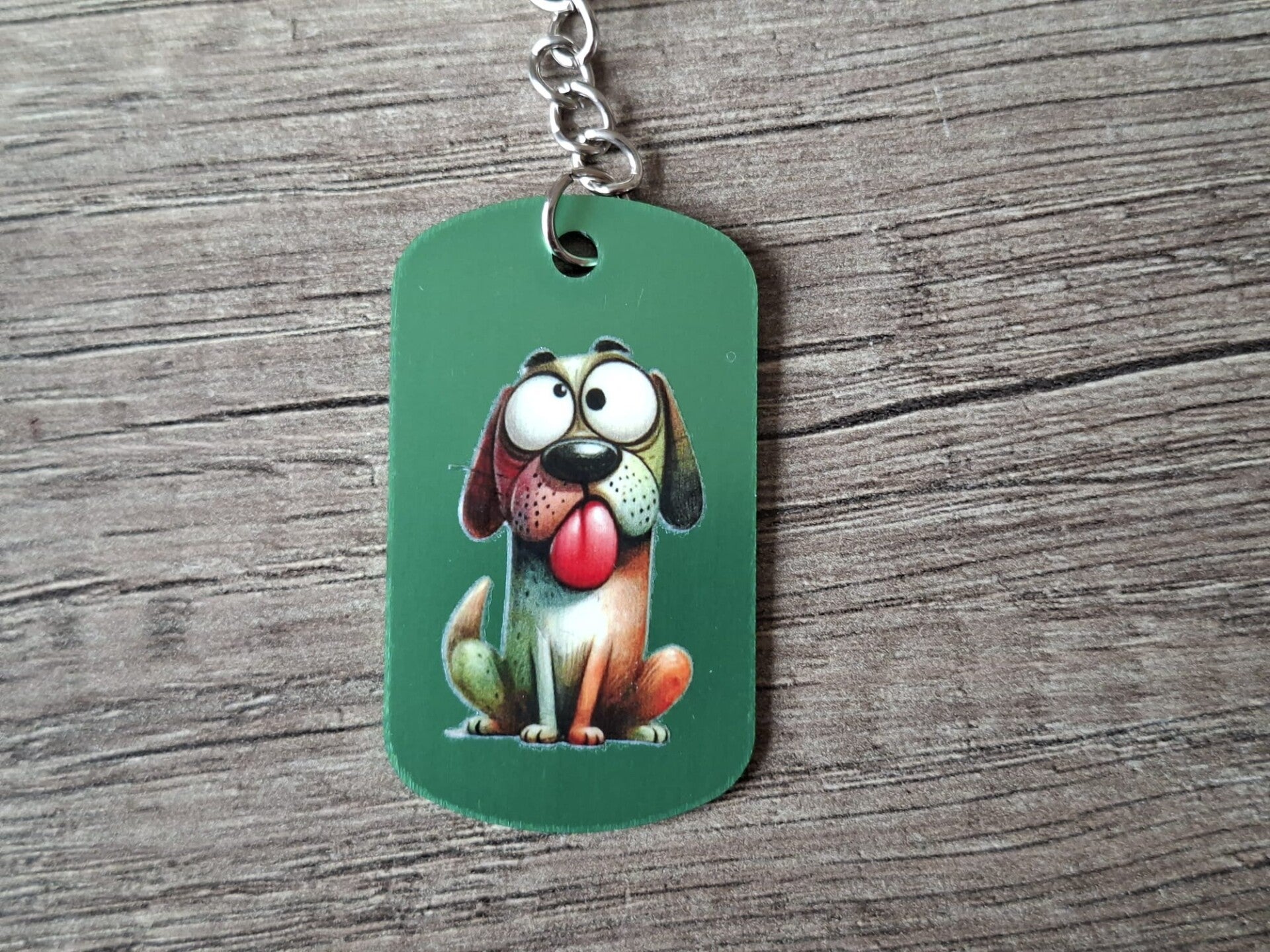 Sleutelhanger : Groene Metalen Tag : Hondje !! 1
