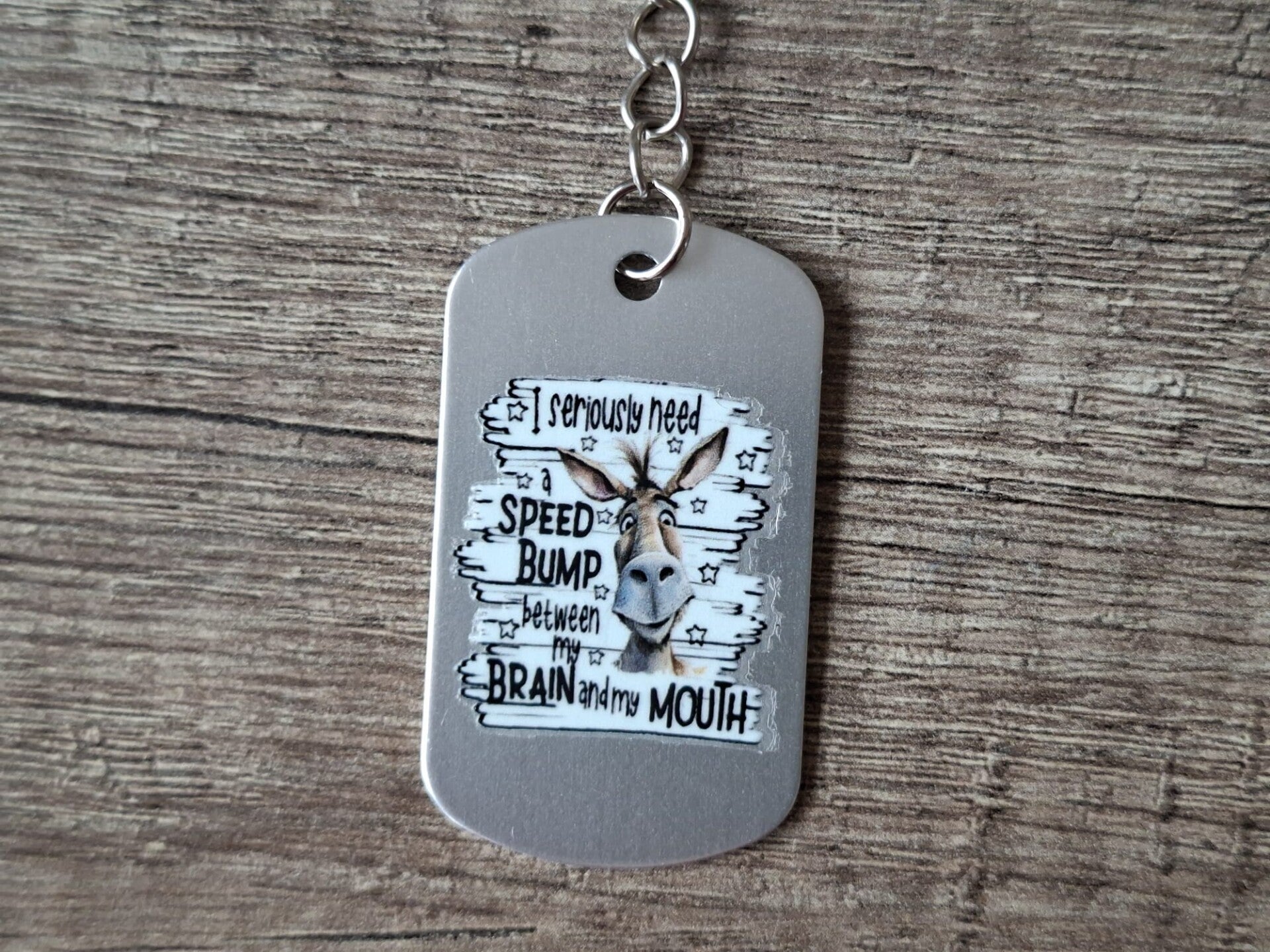 Sleutelhanger : Zilverkleurige Metalen Tag : Tekst !! 9