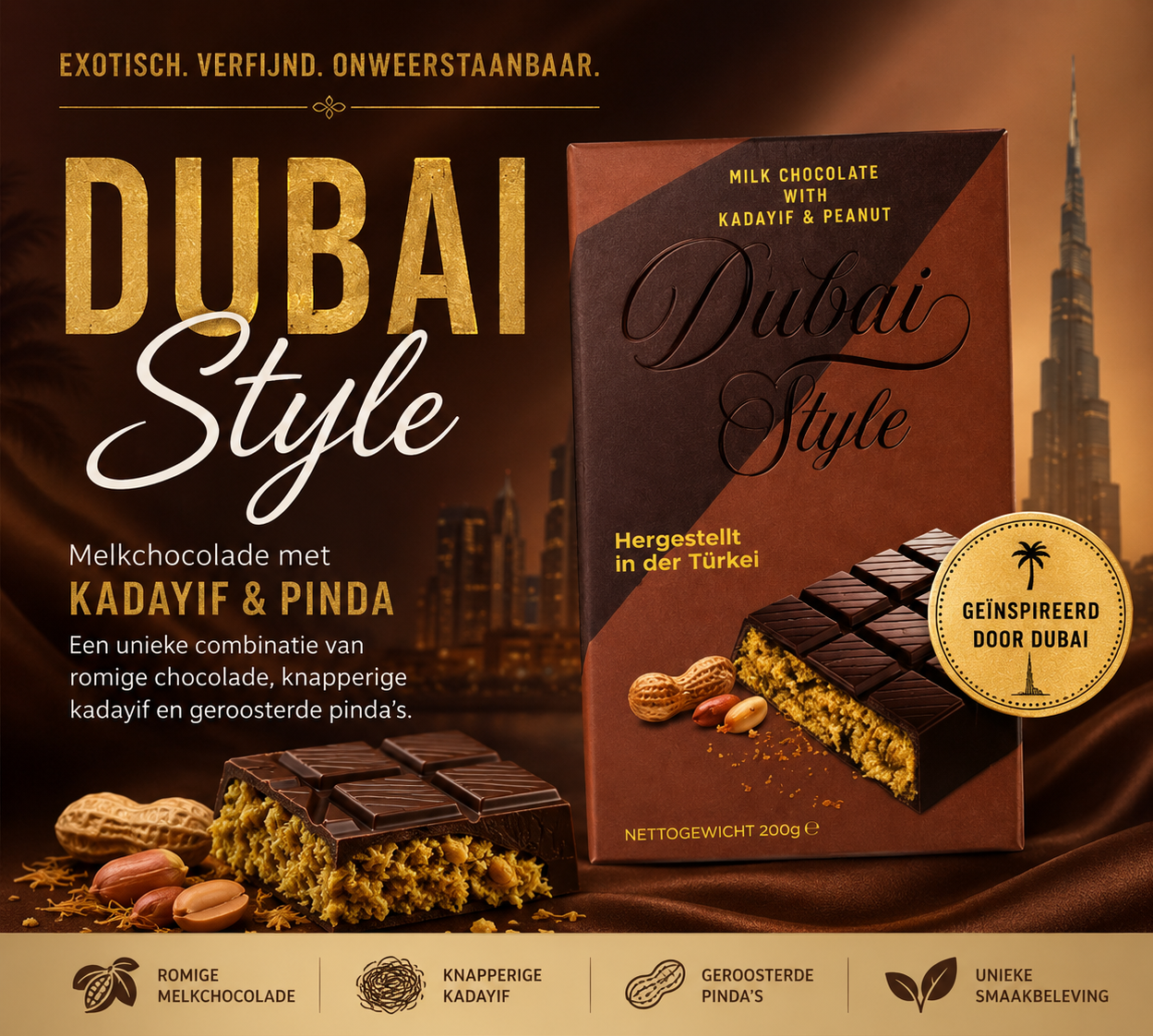 DUBAI STYLE melkchocolade met kadayif en pinda