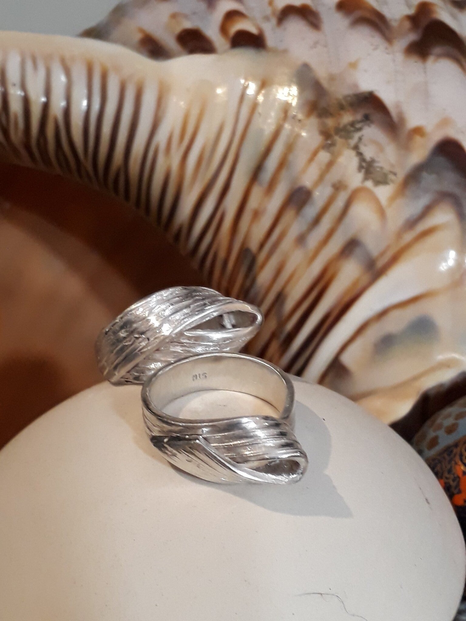 Leaf textured silver ring