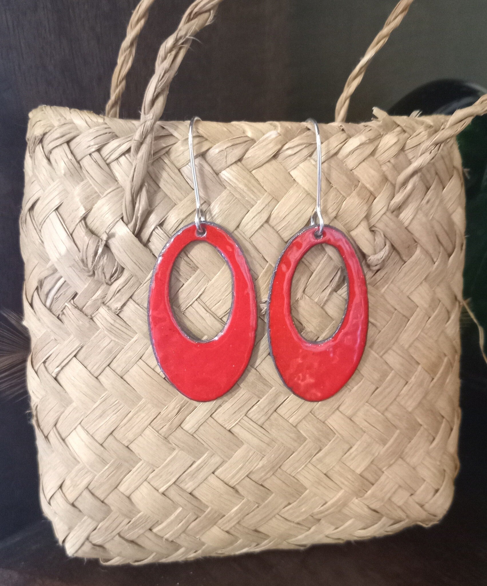 60’s bliss oriental red oval earrings