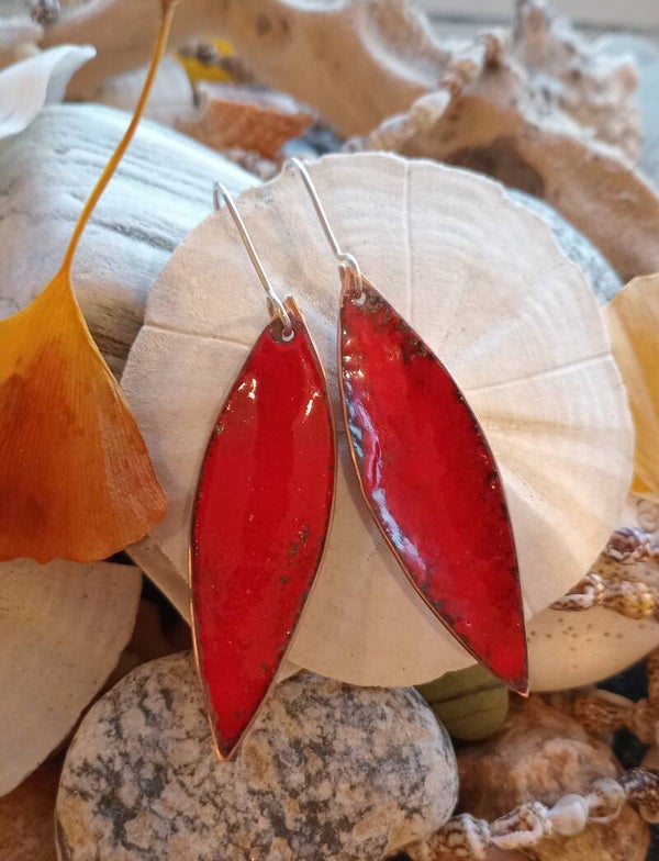Autumn leaves oriental red earrings