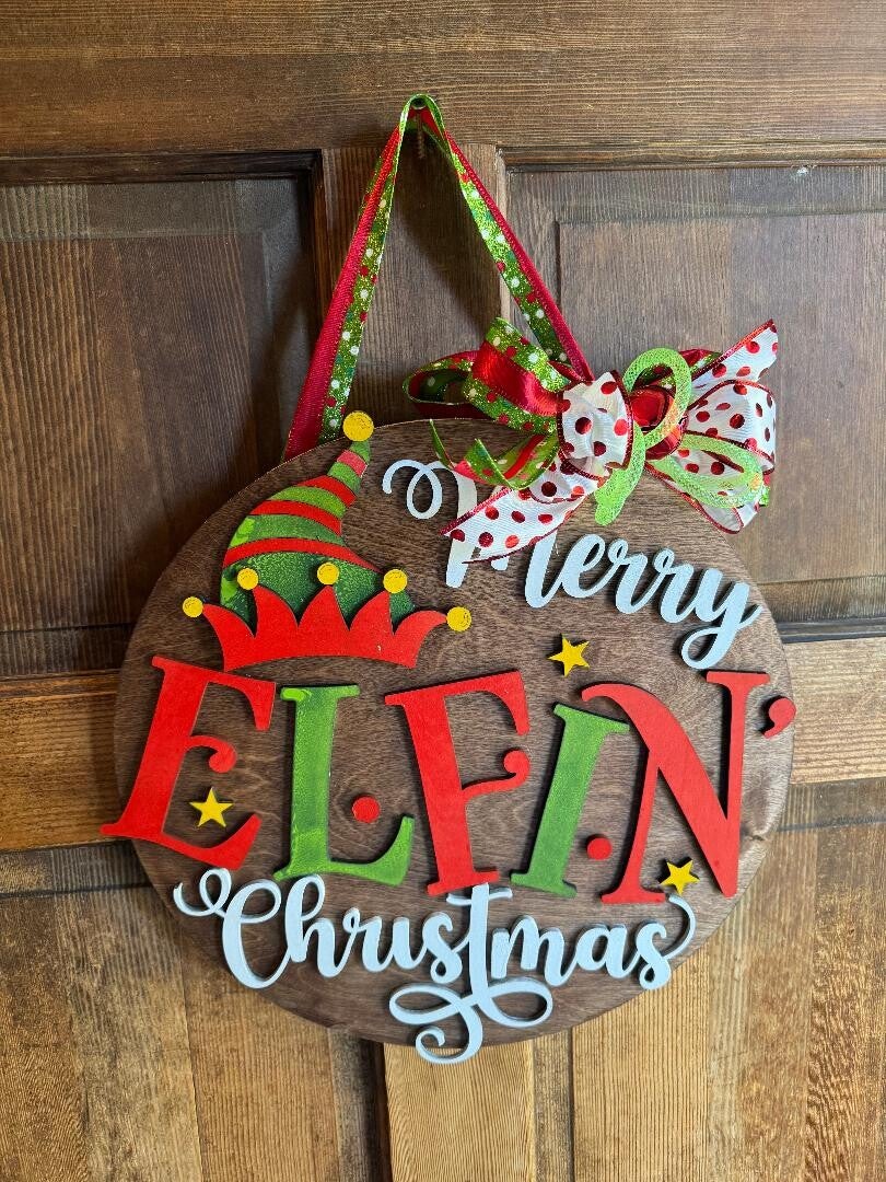 Merry Elfin Christmas Door Hanger