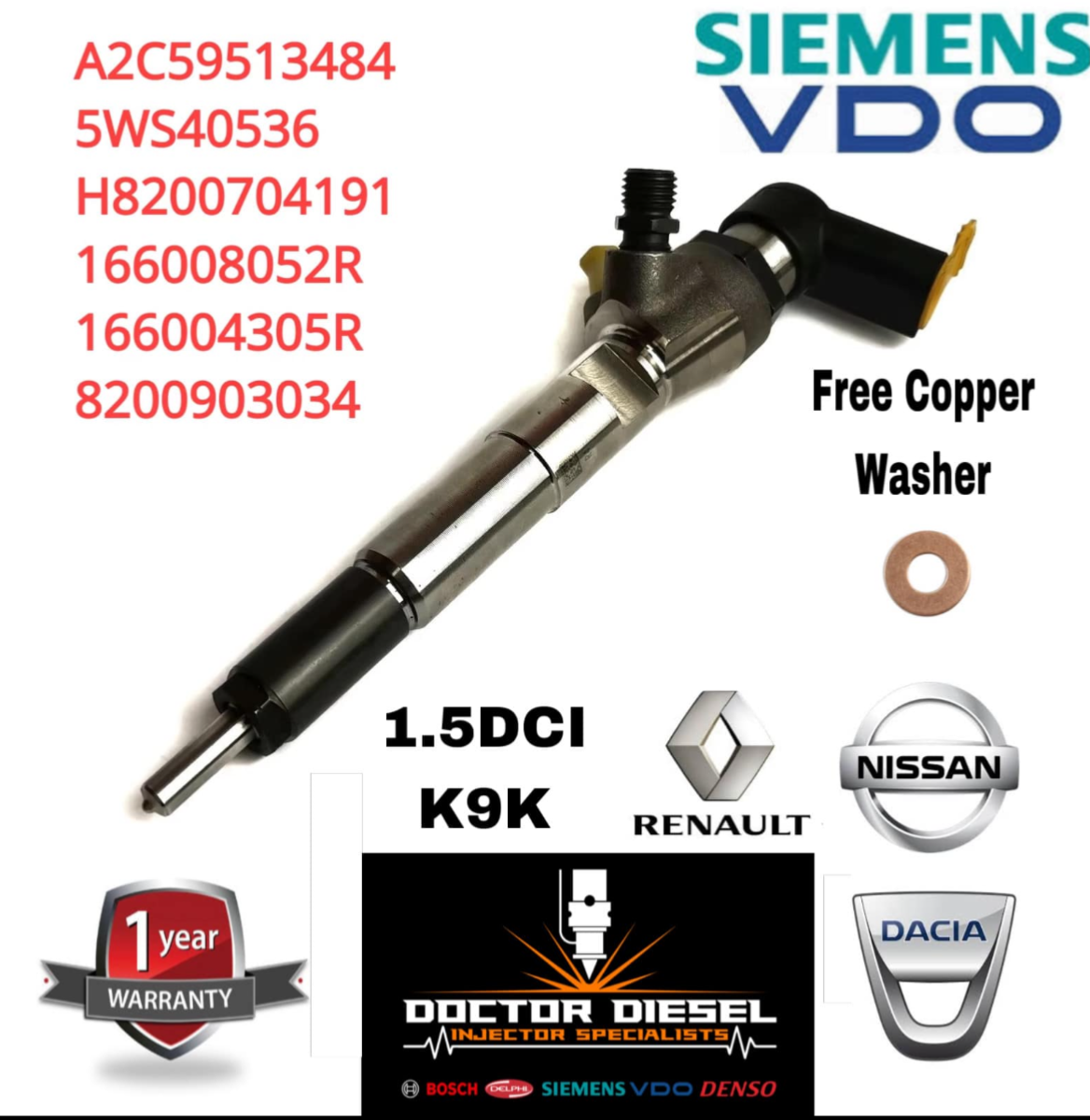 Renault Dacia Nissan Mercedes Fuel Injector A2C59507596 H8201100113 166006212R
