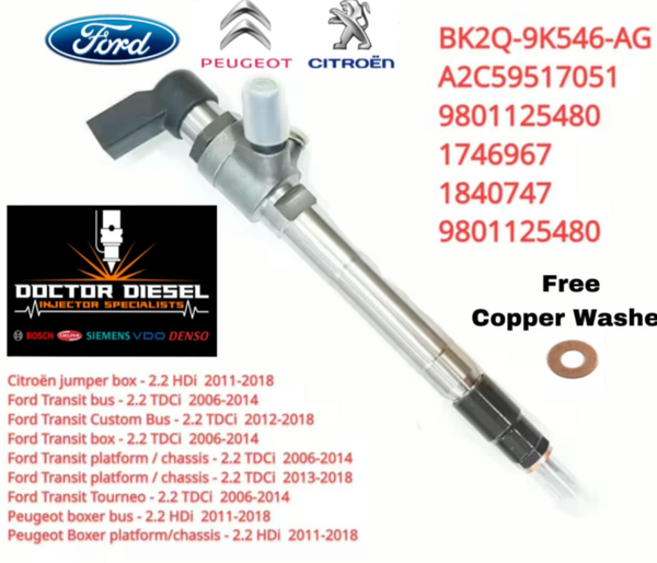 Ford Transit/Ranger 2.2 TDCi Diesel Fuel Injector BK2Q-9K546-AG BK2Q9K546AG A2C59517051