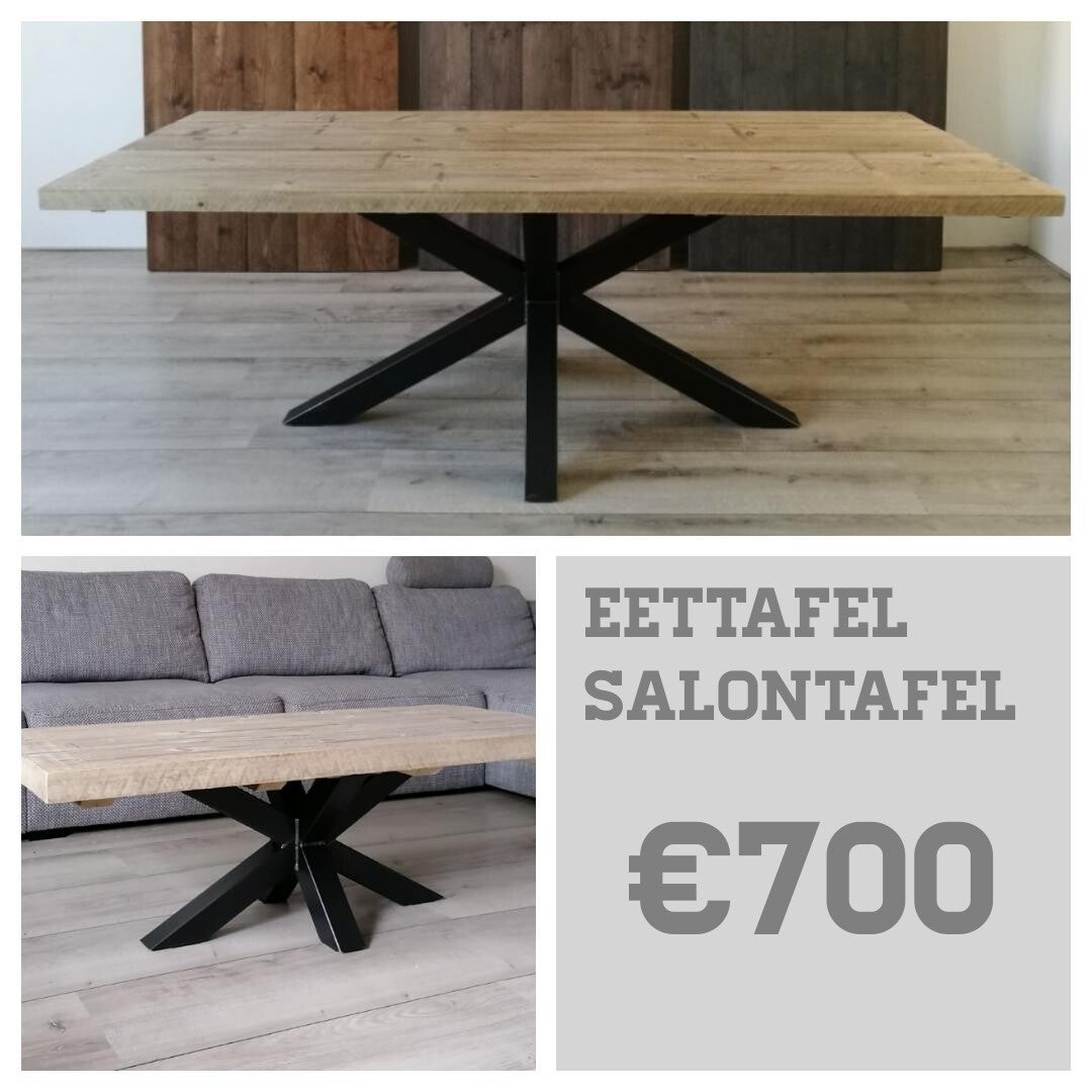 Eettafel + salontafel steigerhout Matrix spinpoot