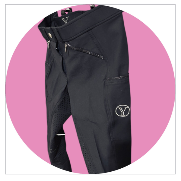 💜 Elegante Damenreithose  Schwarz & Dunkelblau Vollbesatz