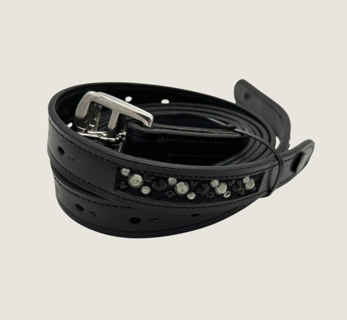 Steigbügelriemen Leder schwarz mit Swarovski