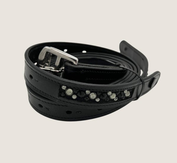 Steigbügelriemen Leder schwarz mit Swarovski