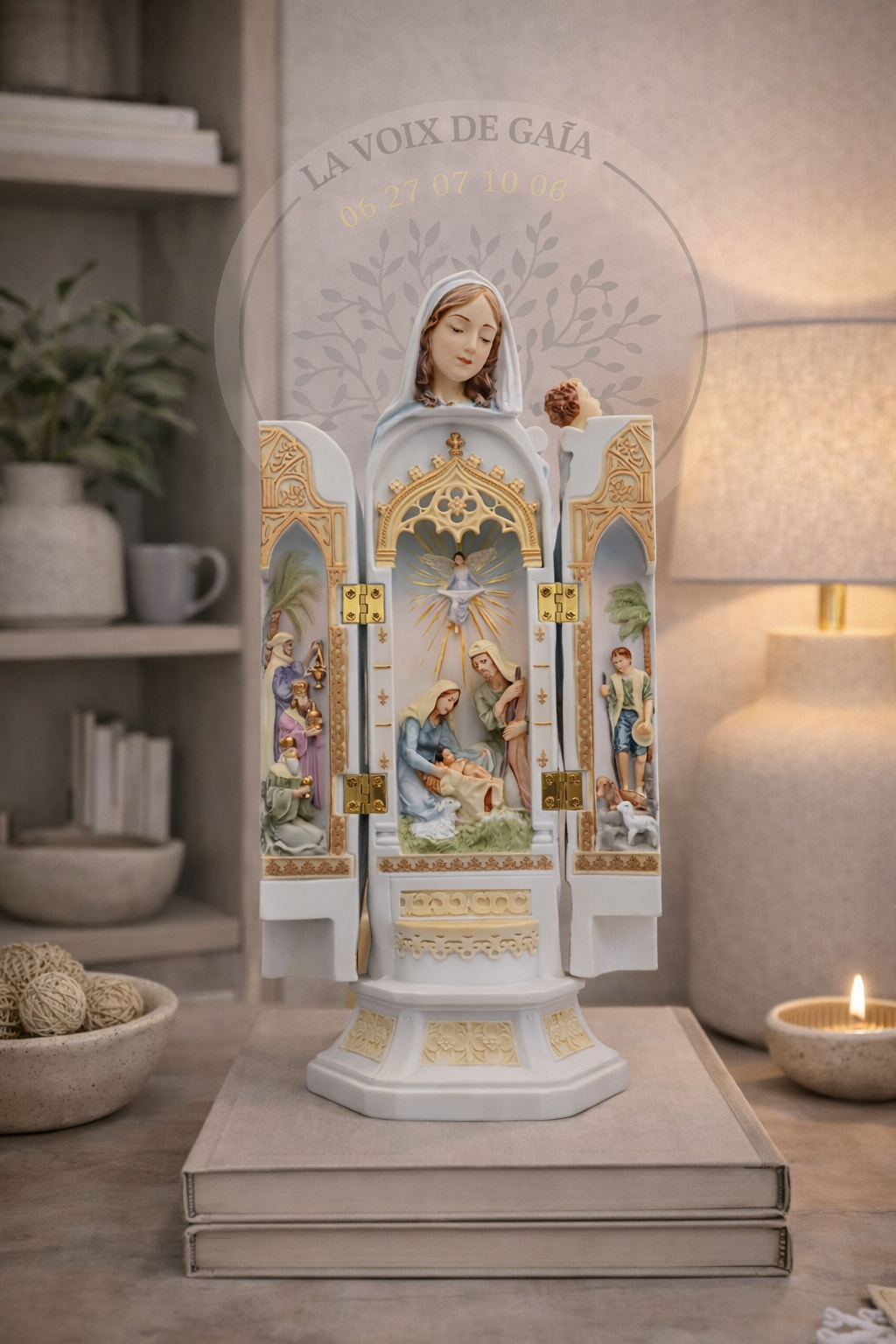 Statue triptyque de la Vierge et l’Enfant