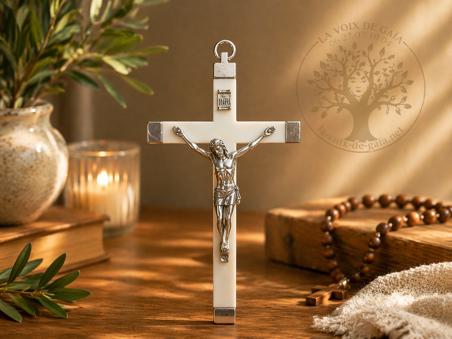Crucifix argenté lumineux