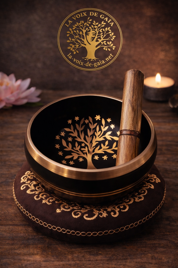 Bol Chantant Tibétain Noir 7 Métaux – Arbre de Vie