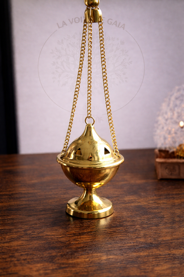 Brûle-Encens en Laiton Double Cuve avec Chaînes