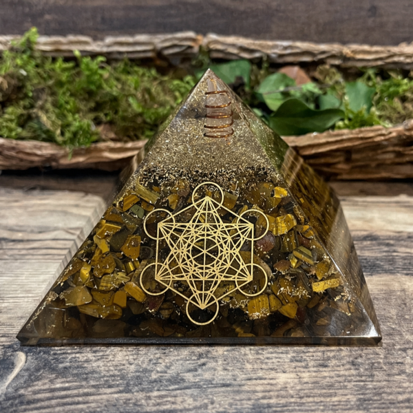 PYRAMIDE ORGONITE OEIL DE TIGRE METATRON