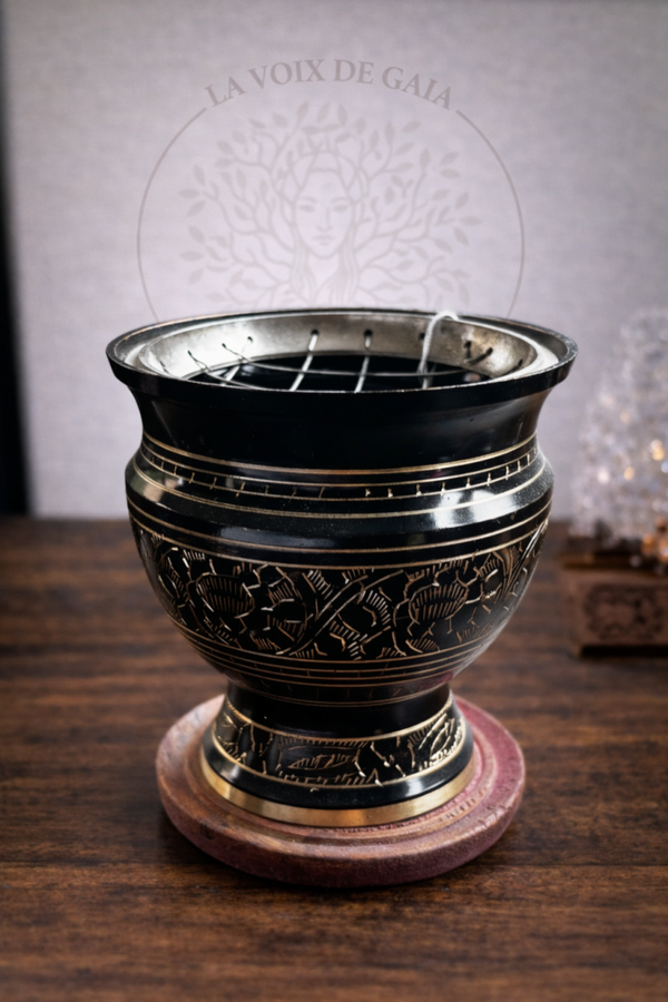 Brûle-Encens en Laiton Émaillé Décoré