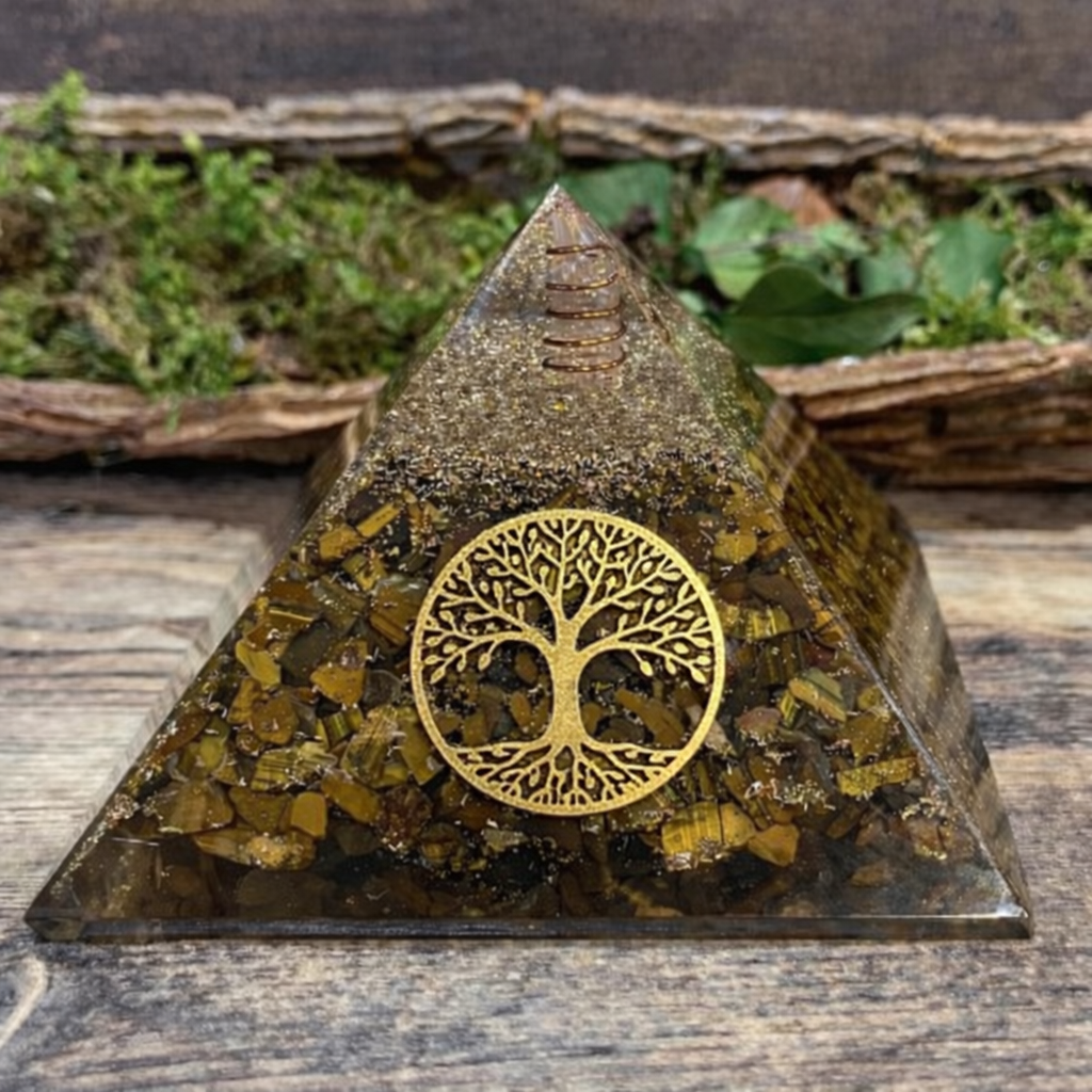 PYRAMIDE ORGONITE OEIL DE TIGRE ARBRE DE VIE