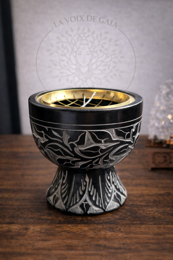 Brûle-Encens Calice en Stéatite avec Grille