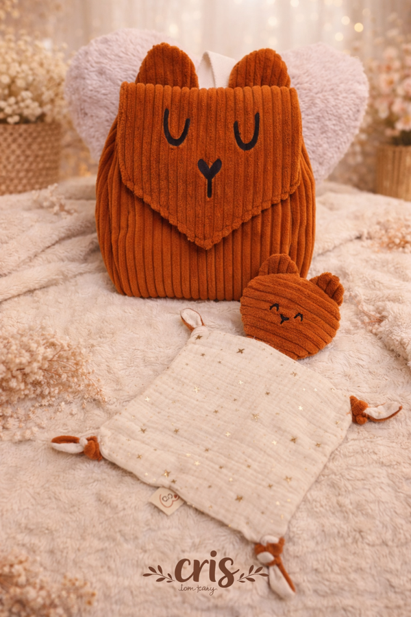 Sac ours terracotta et son doudou