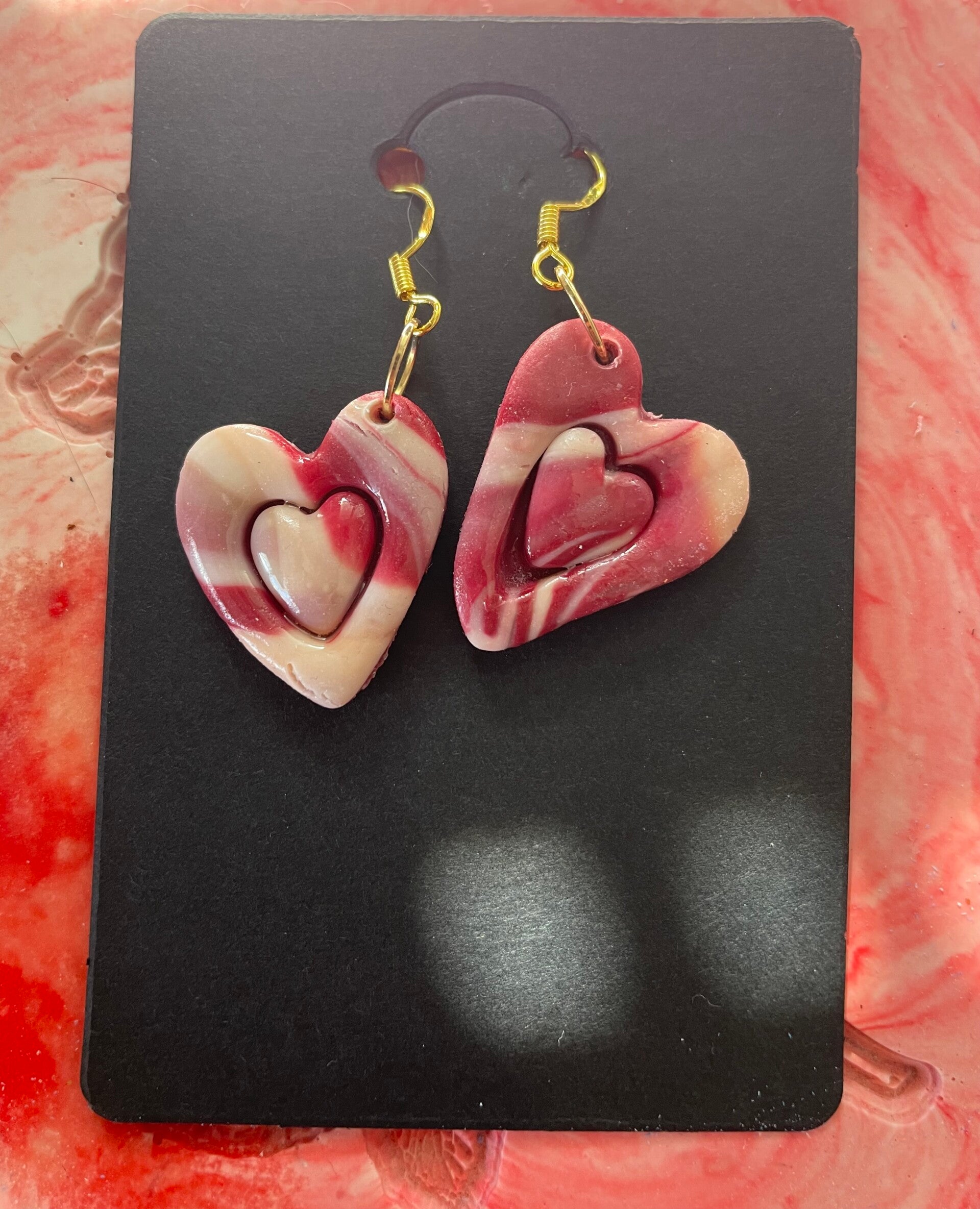 Boucle d’oreille cœur fimo