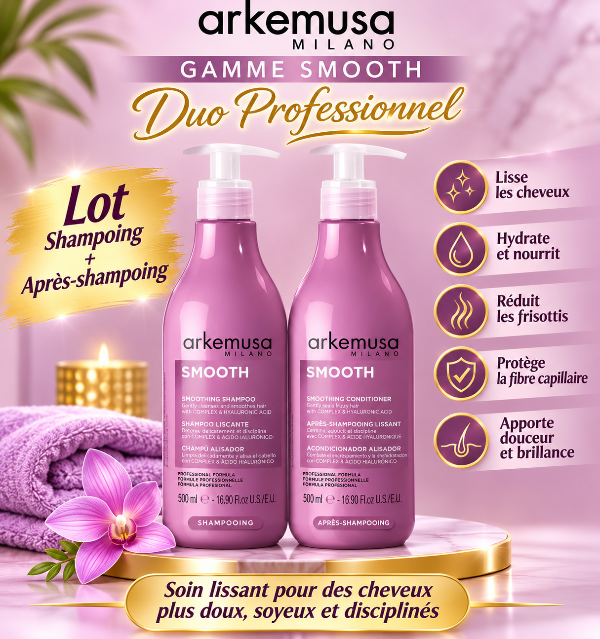 Lot shampoing et après shampoing lissant Professionnel