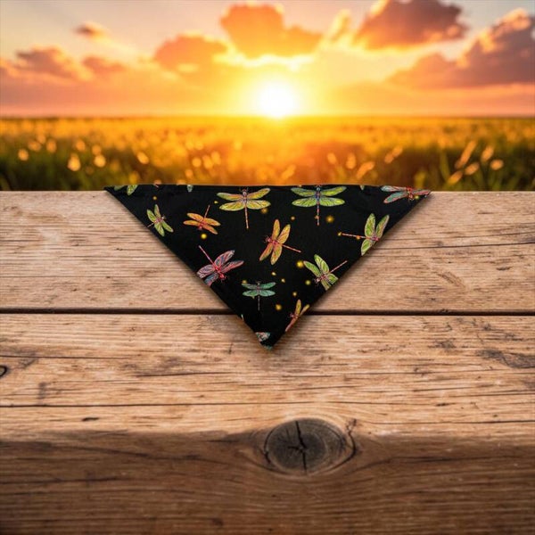 Dog & Cat Bandanas - Black w/dragonflies