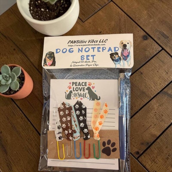 Dog Notepad & Pen  Set - Peace, Love, Rescue