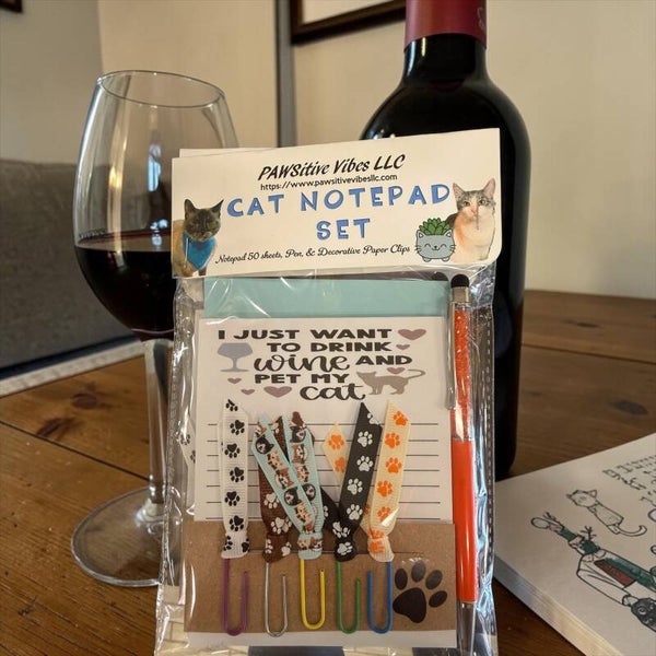 Cat Notepad & Pen Set - I Just Want to Drink Wine & Pet My Cat
