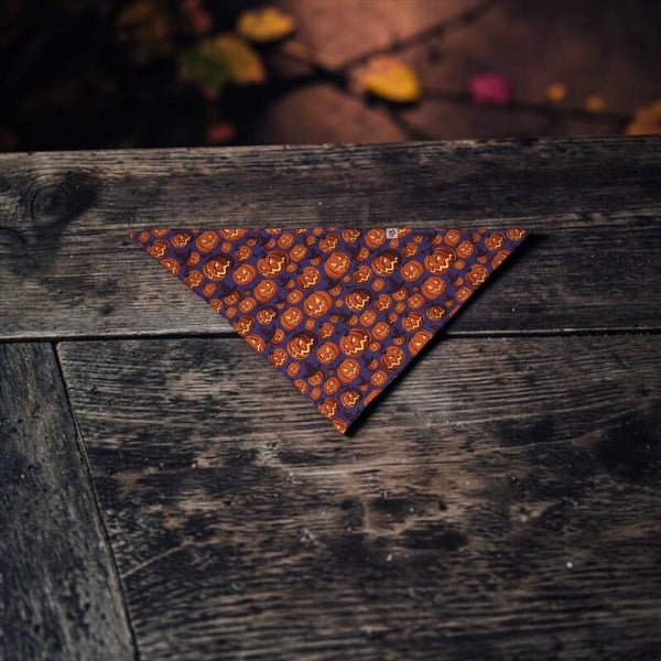 Dog & Cat Bandana - Purple with jack-o-laterns