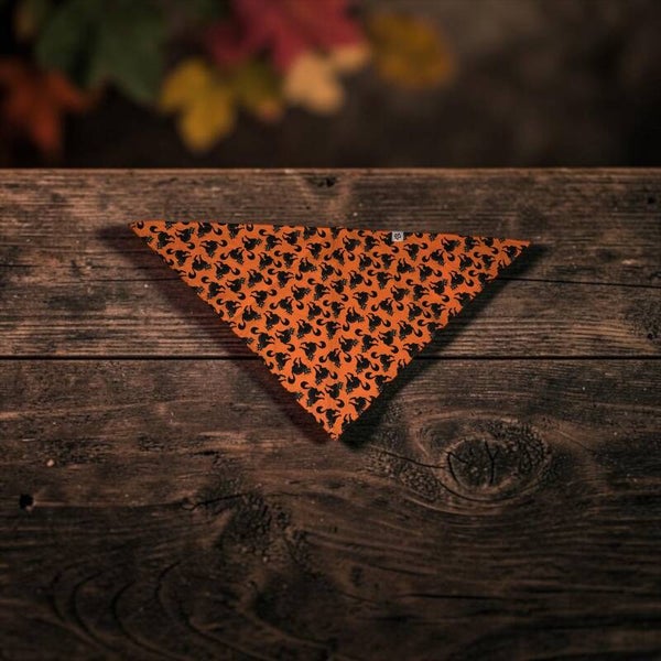 Dog & Cat Bandana - Orange w/black cats