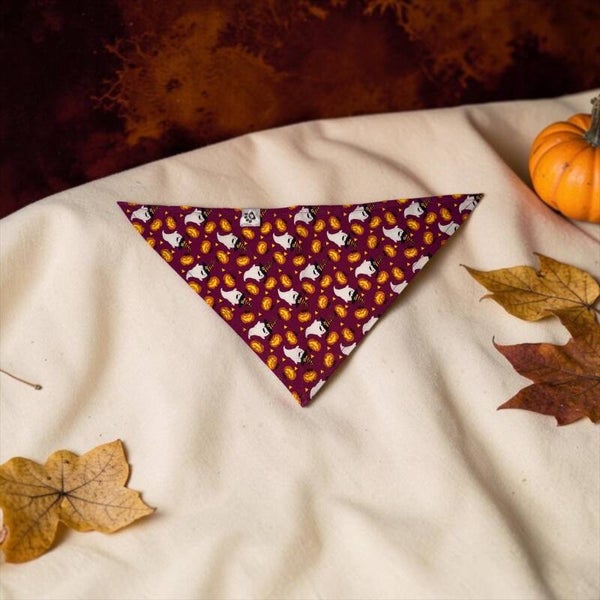 Dog & Cat Bandana - Purple w/ ghosts & Jack-o-lanterns