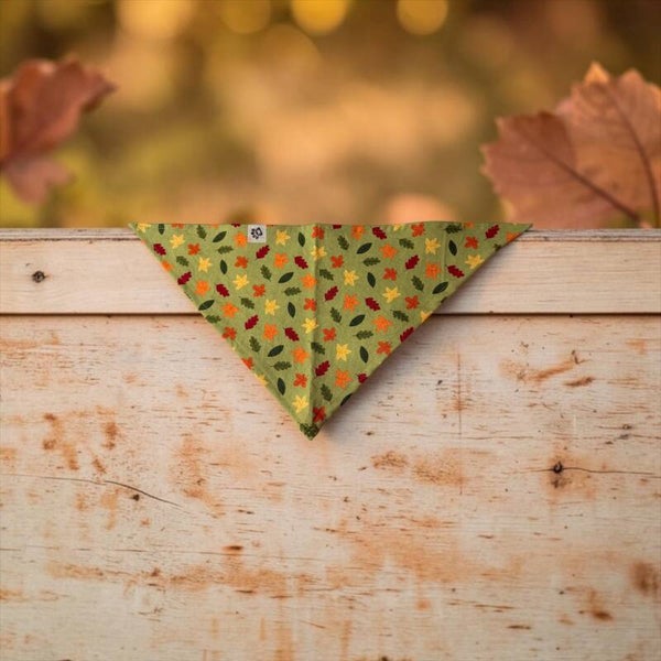 Dog & Cat Bandana - Fall green with leaves