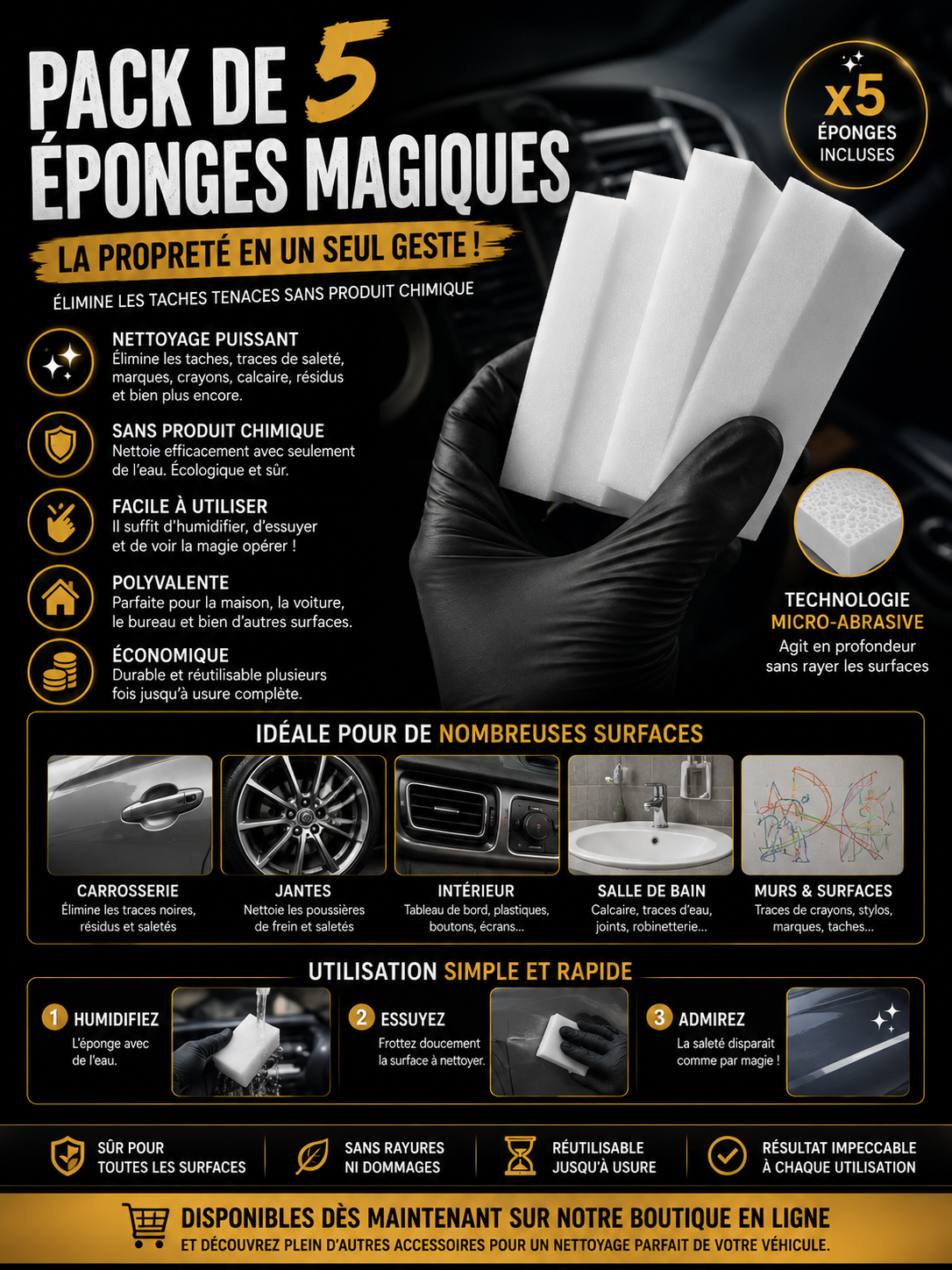 Pack de 5 éponge magique