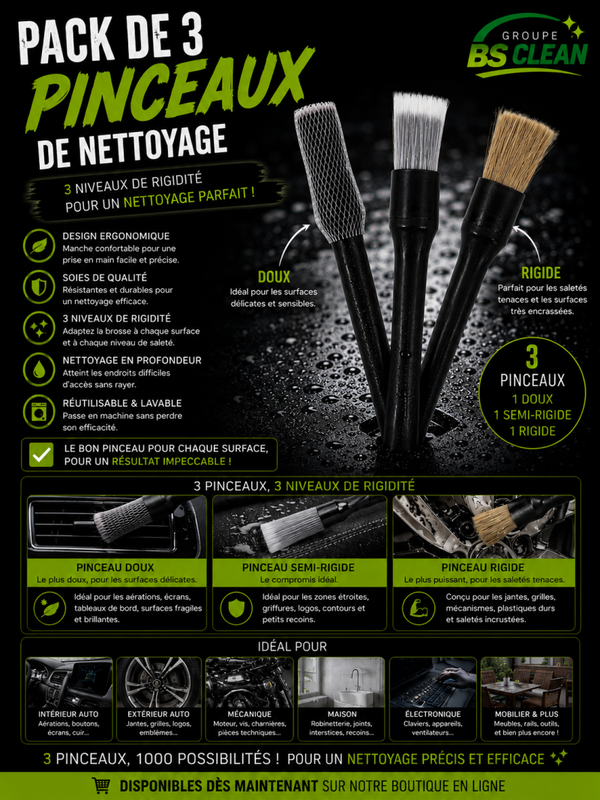 Pack de 3 Pinceaux de Nettoyage Premium