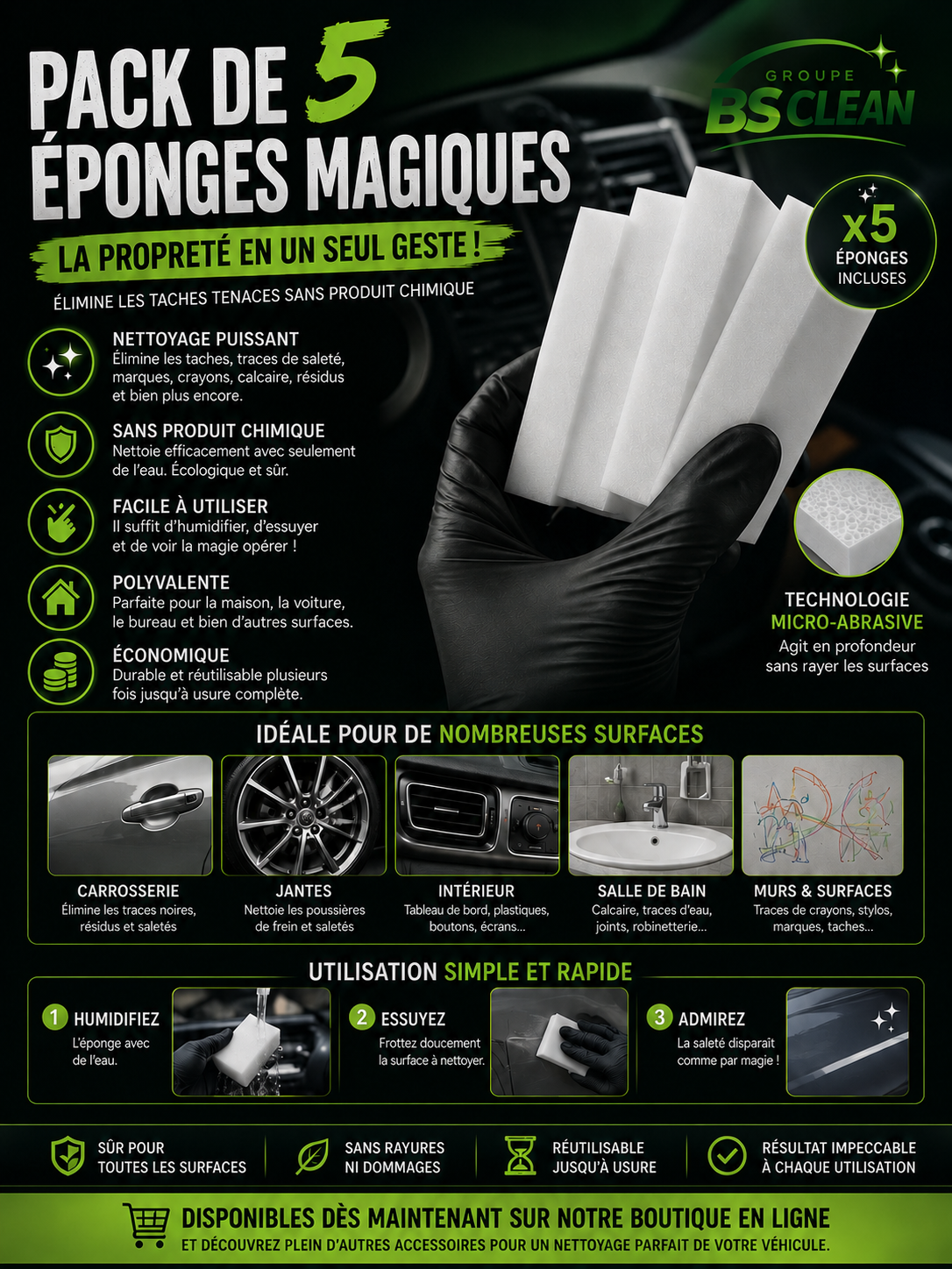 Pack de 5 éponge magique