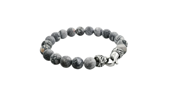 Armband van echt grijs jaspis roestvrij staal voor heren