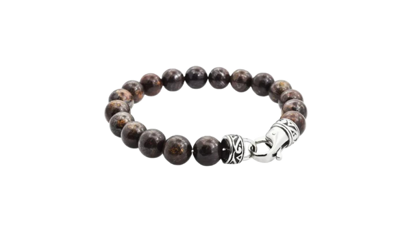 Duurzame roestvrijstalen armband met bronzite kralen voor heren