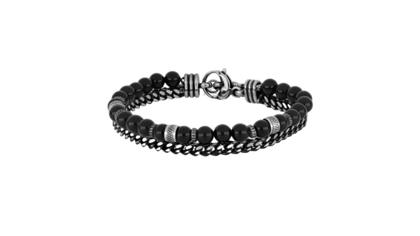 Herenarmband met stalen stenen - Taopi zwart
