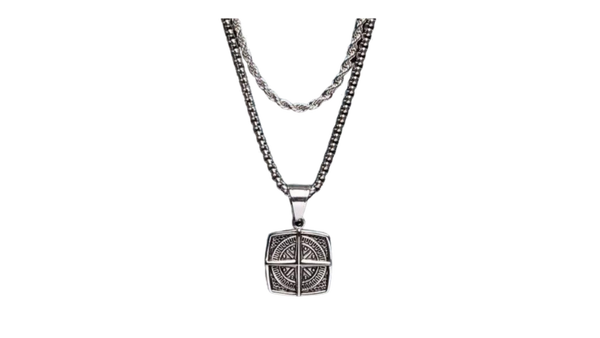 Ketting set: zilveren touwketting en kompasketting