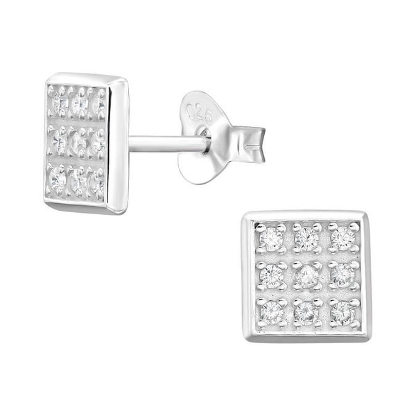 Silver square ear studs