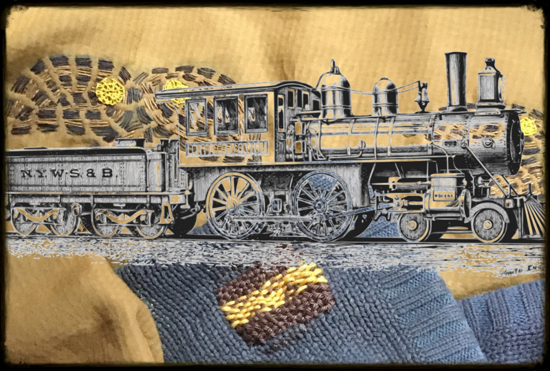 Visible mending train. Mending clothes. Darning. Mending yarn.