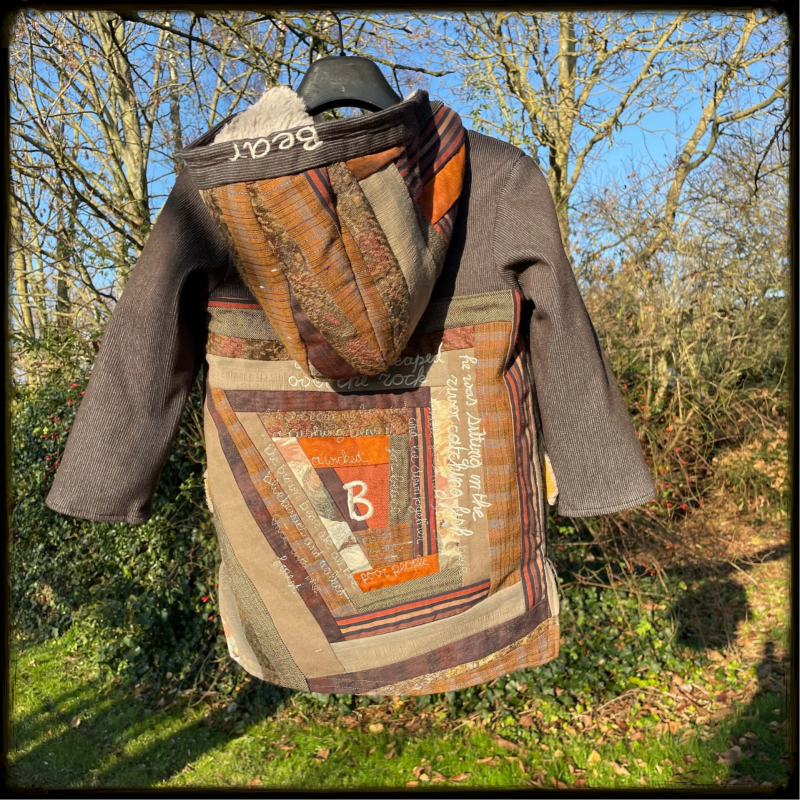 quilt coat orange blue