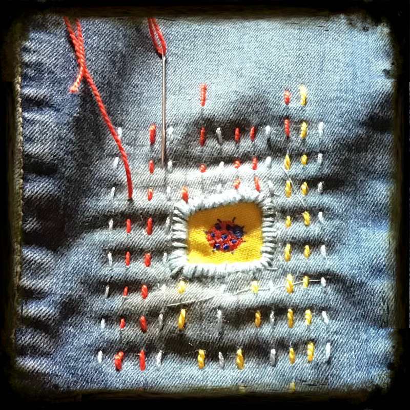 Visible mending. Mending jeans. Creative visible mending. Mending knitware.