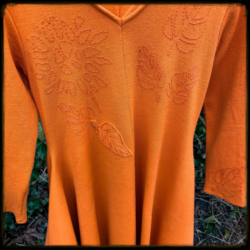 Orange dress. Upcycling. Alabama Chanin technique