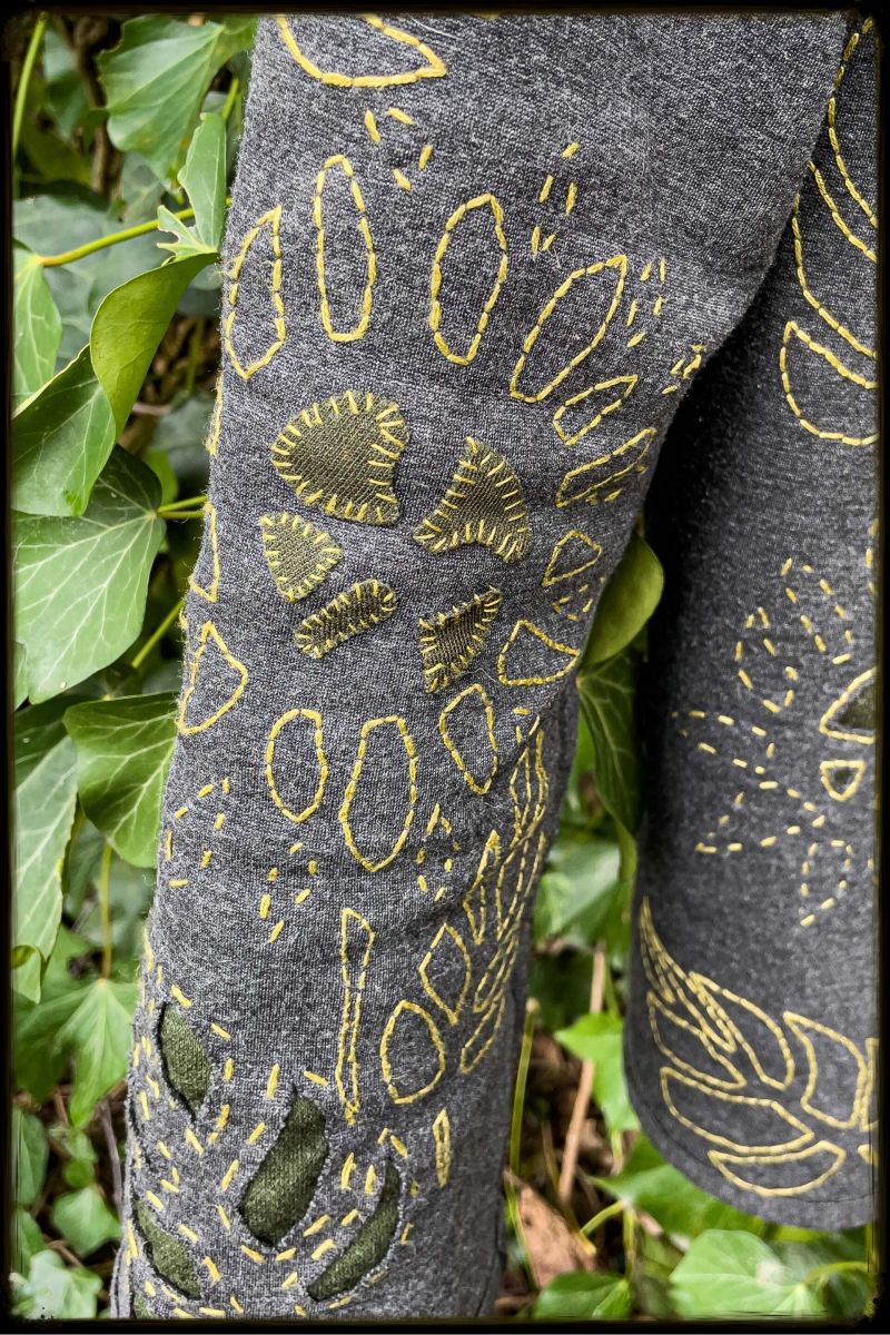 Upcycled hand embroidered cardigan. Alabama Chabin techniques.